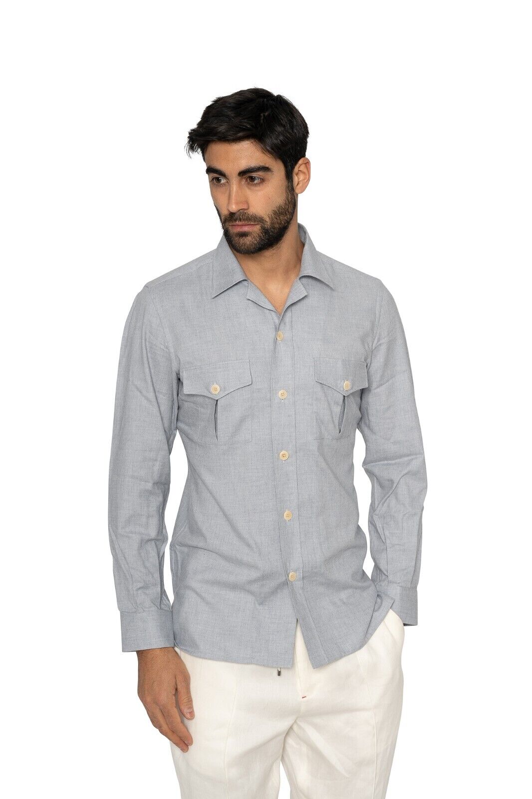 1400$ LUXURY MAROL BOLOGNA Safari Jacket Light Blue Shirt Cashmere Blend 16 - 41