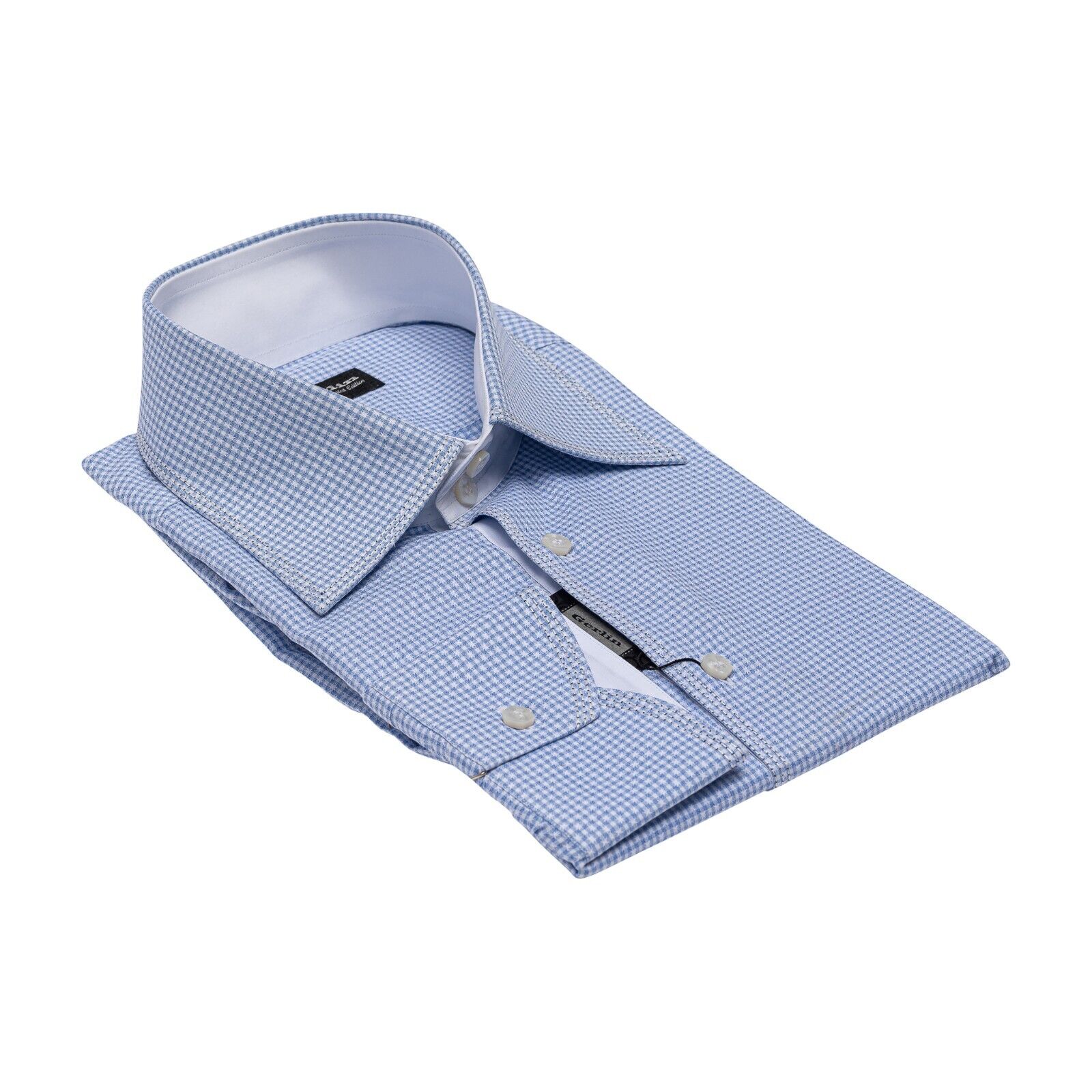 690$ LUXURY GERLIN Shirt Checks Blue Jacquard Cotton 16 - 41  1G BIJAN