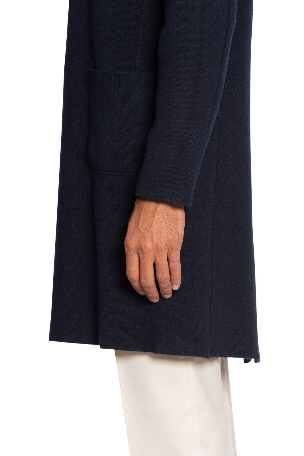 $1600 BOGLIOLI MILANO Dark Blue Long Coat Knit LLAMA & CASHMERE Size M