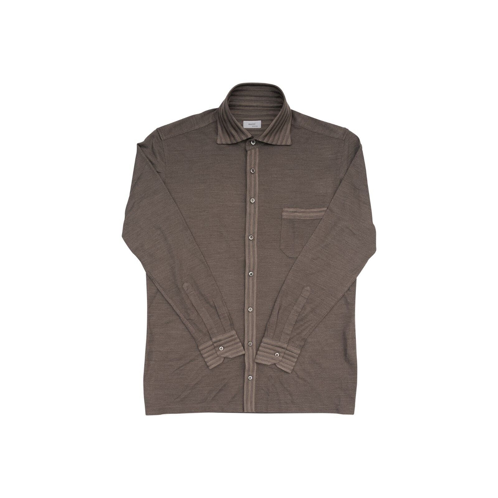 1400$ LUXURY MAROL BOLOGNA Solid Shirt Taupe Wool / Como Silk Jersey Size M