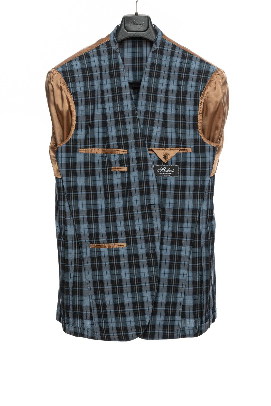 1790$ BELVEST Blue Wool Cotton Checks Jacket Blazer 46 US / 56 EU Drop 7R
