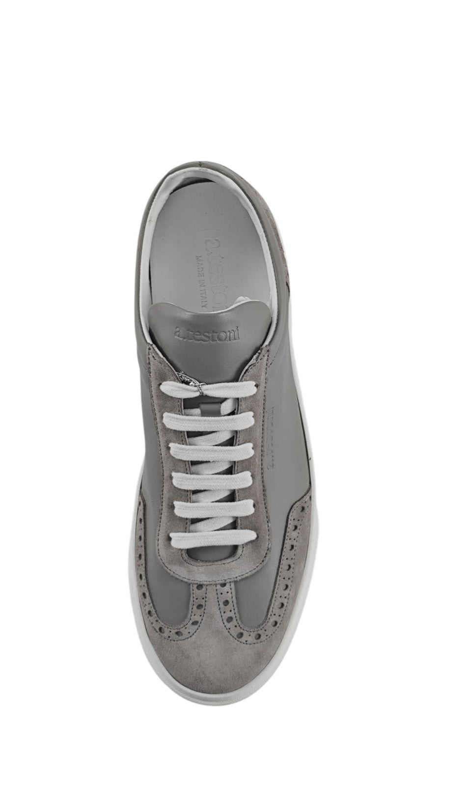 850$ TESTONI Sneaker Shoes Brogue Calf + Suede Gray 8 UK / 9 US / 42 IT