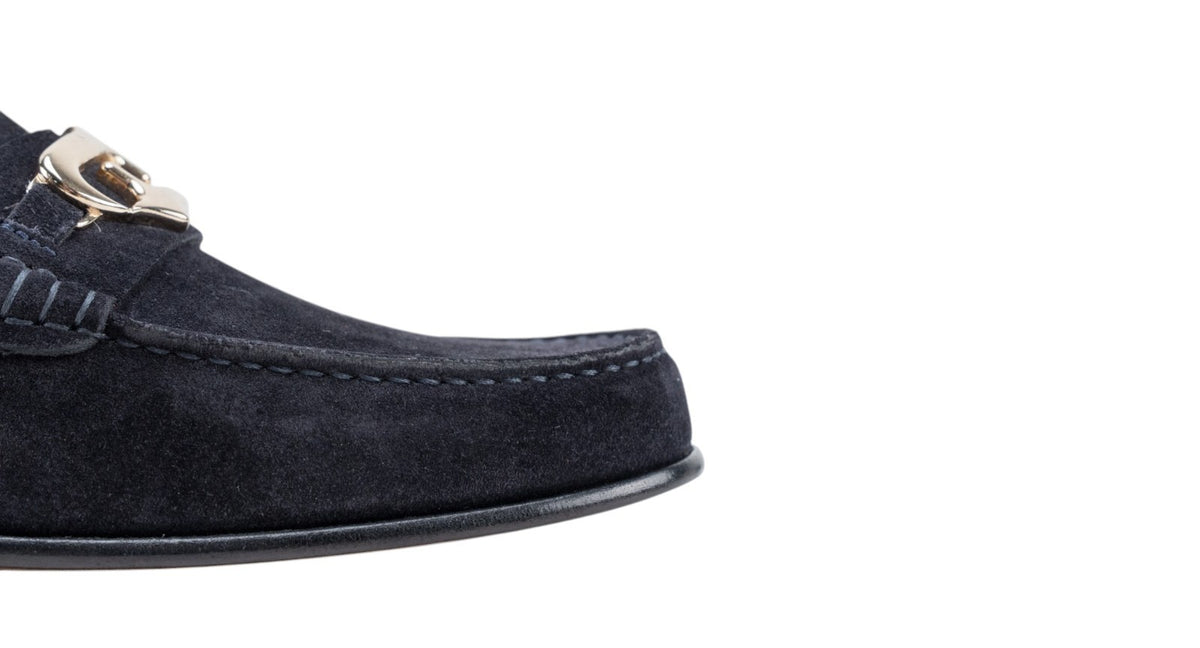 1200$ TESTONI "Bracciano" Unlined Loafer Suede Calf Navy 8 UK / 9 US / 42 IT