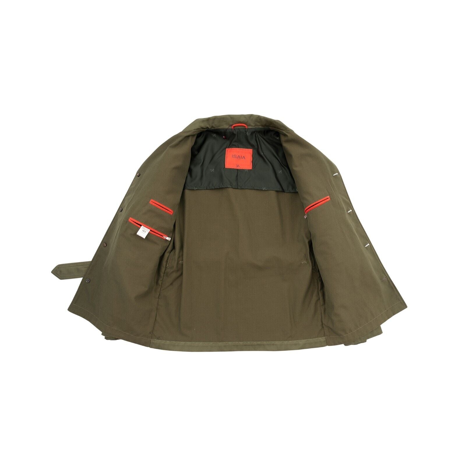 $3200 ISAIA NAPOLI Green Belted Safari Jacket Coat Cotton 38 US / 48 EU Slim Fit