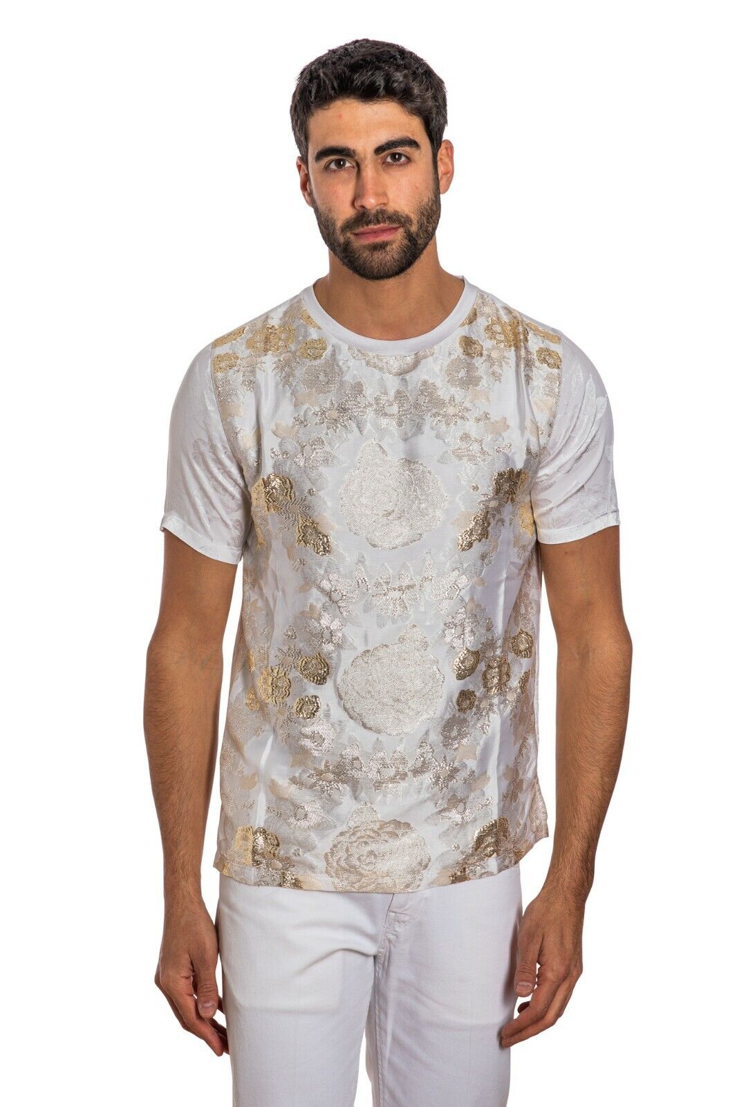 LUXURY 2900$ GERLIN T-Shirt REAL GOLD THREADS 24 karat 100% Silk ZILLI