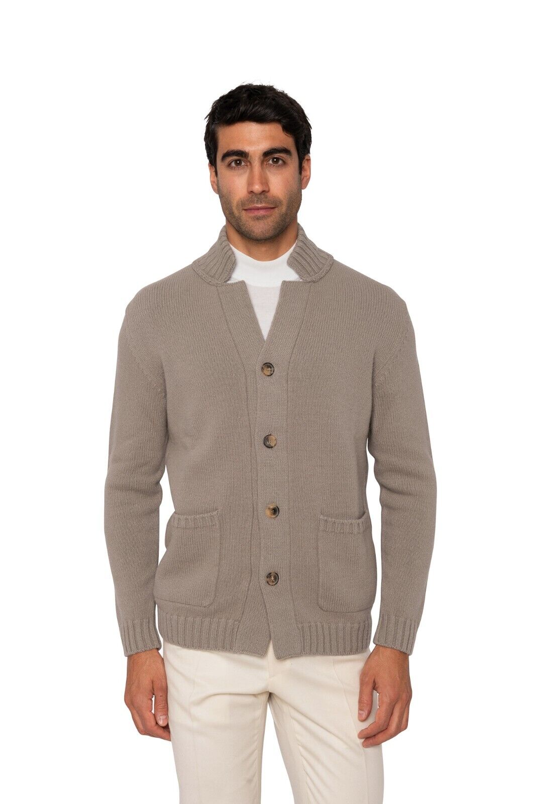 $1800 FEDELI CASHMERE Dove Gray Cardigan Jacket Thick 100% Cashmere 40 US 50 EU