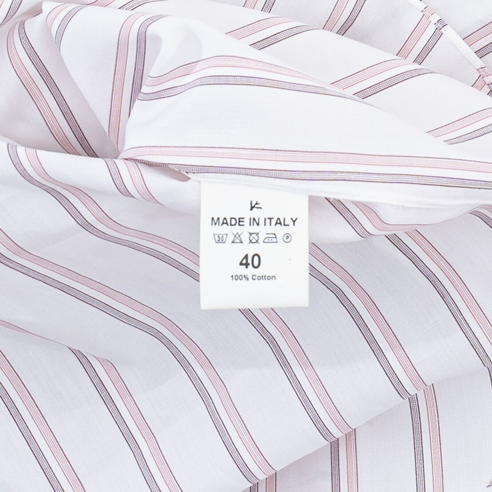690$ ISAIA NAPOLI Striped White / Pink Hand-Sewn Sartorial Dress Shirt Cotton