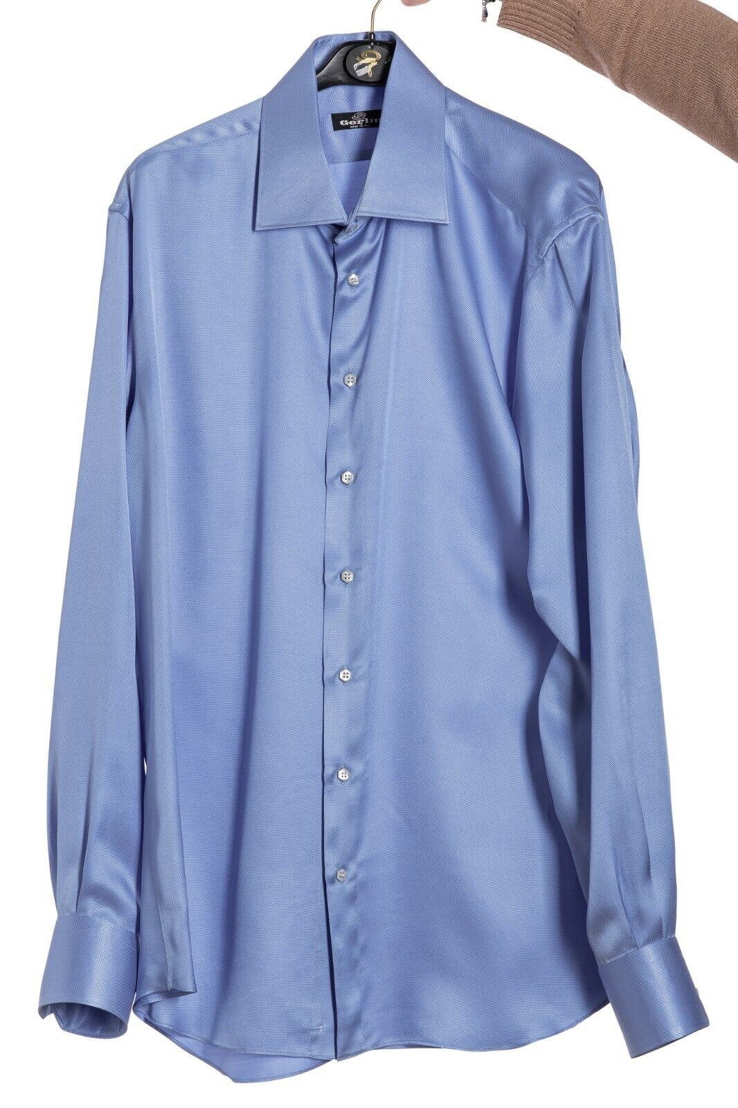 ITALIAN LUXURY 1400$ GERLIN Shirt Light Blue 100% Satin Silk ZILLI