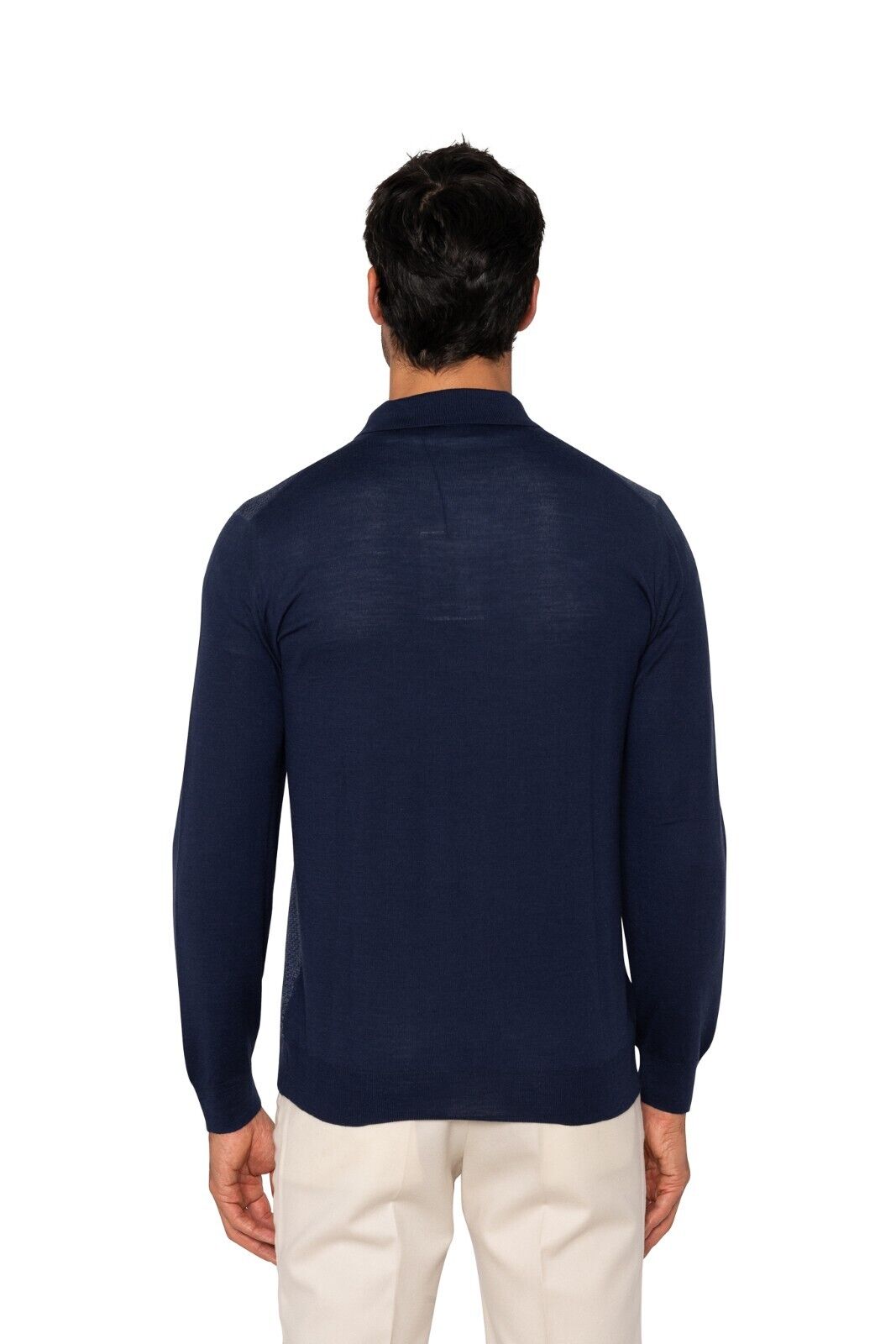 $1200 FEDELI CASHMERE Blue Sweater Half Zip Jacquard Fine Wool 140's 40 US 50 EU