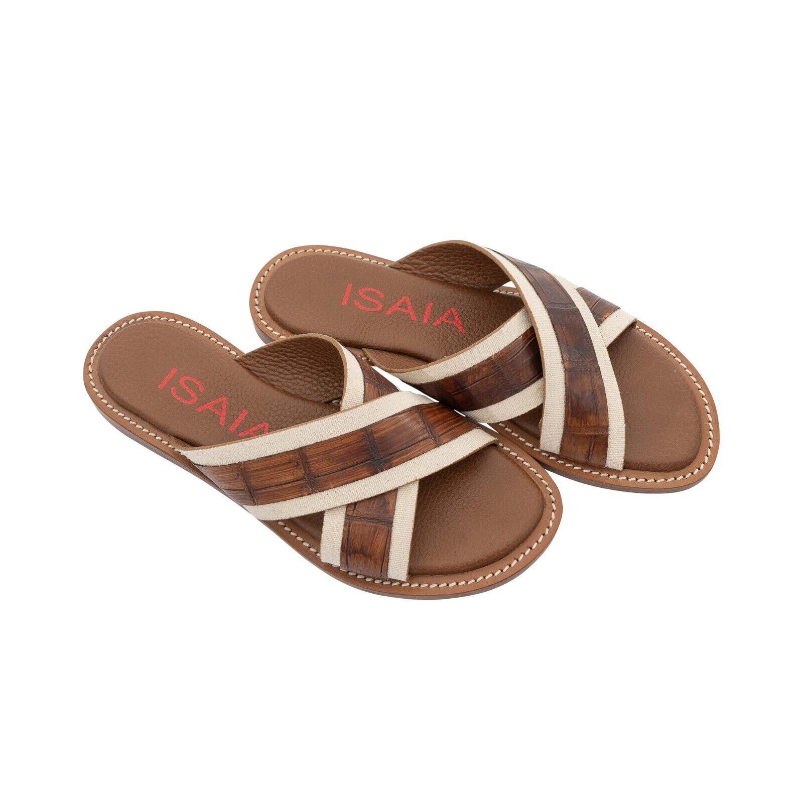 $1450 ISAIA NAPOLI Brown Shoes Sandal Alligator + Leather 9 UK / 10 US / 43 EU