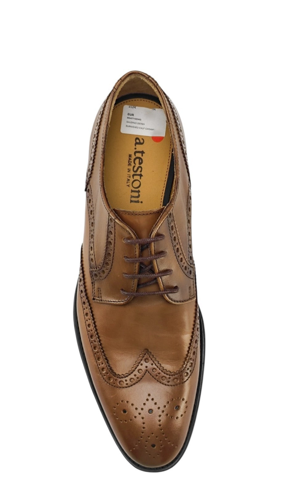 1200$ TESTONI Derby Shoes Burnished Calf Caramel 8 UK / 9 US / 42 IT