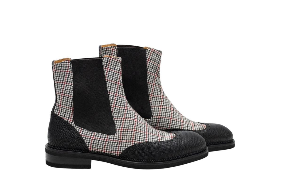1550$ TESTONI Boot Shoes Saffiano Calf + Prince of Walles Black 8 UK 9 US 42 IT