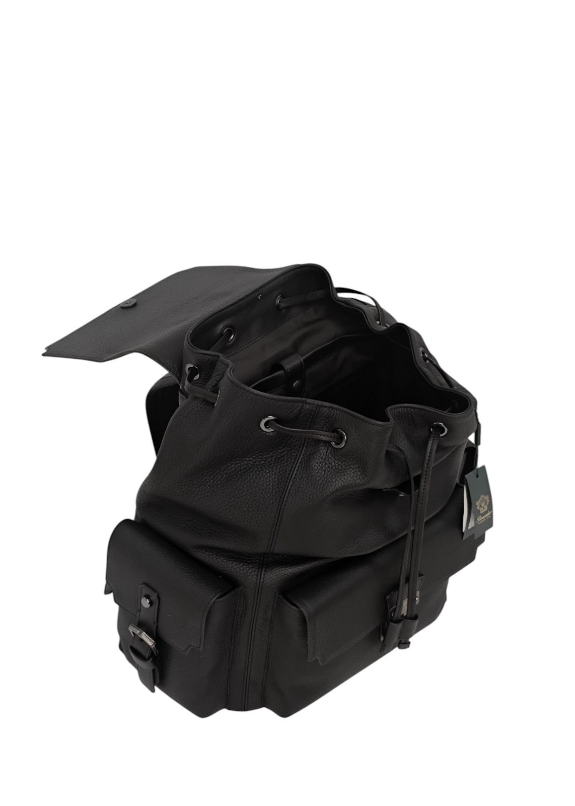 1990$ PINEIDER BOTTOLATO Grain Calf Multiple Backpack Travel Weekender Black XL