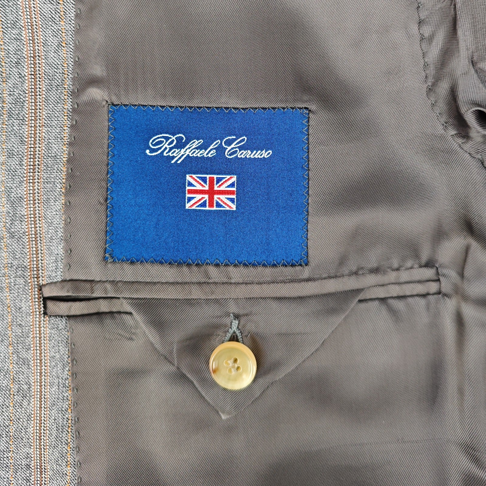 1900$ RAFFAELE CARUSO Grey Stripe Suit Superfine English Cloth 40 US / 50 IT