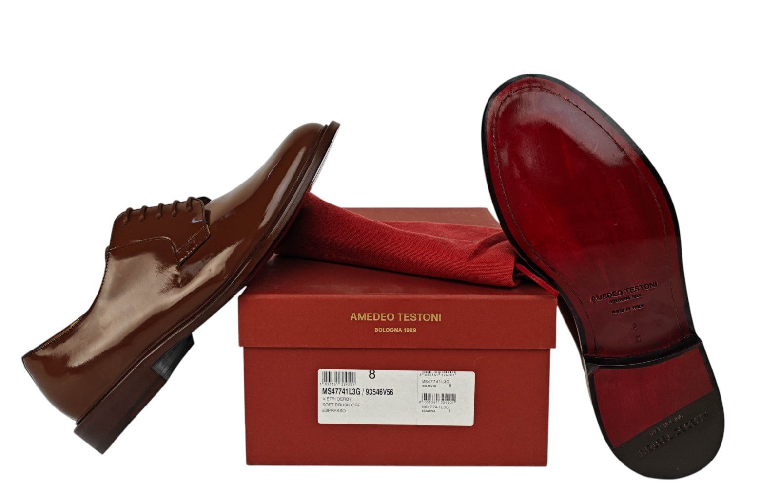 950$ TESTONI "Vietri" Derby Shoes Lux Calf Brush Off Espresso 8 UK 9 US 42 IT