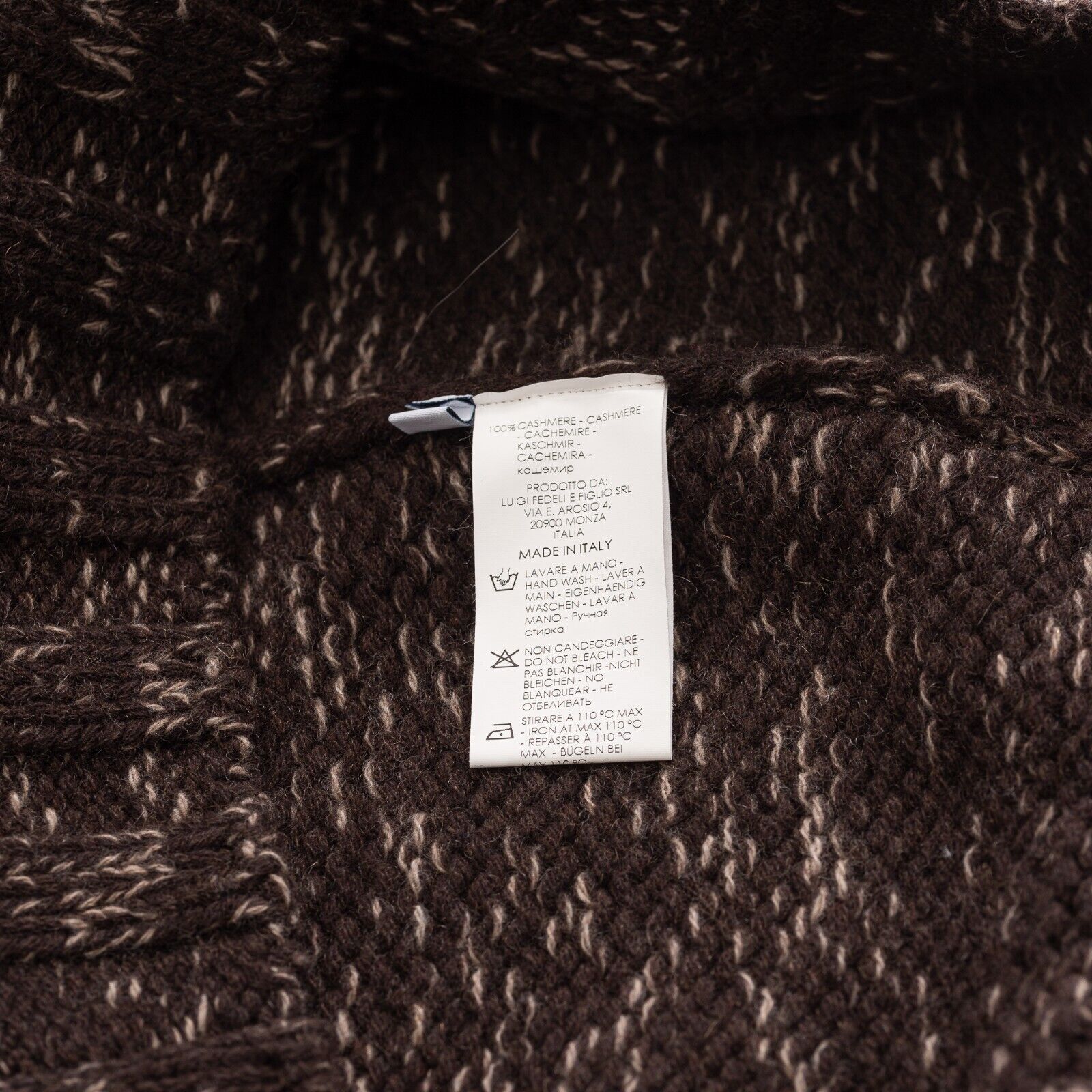 $1500 FEDELI CASHMERE Brown Sweater Thick Mouline Ribbed 100% Cashmere Mock Neck