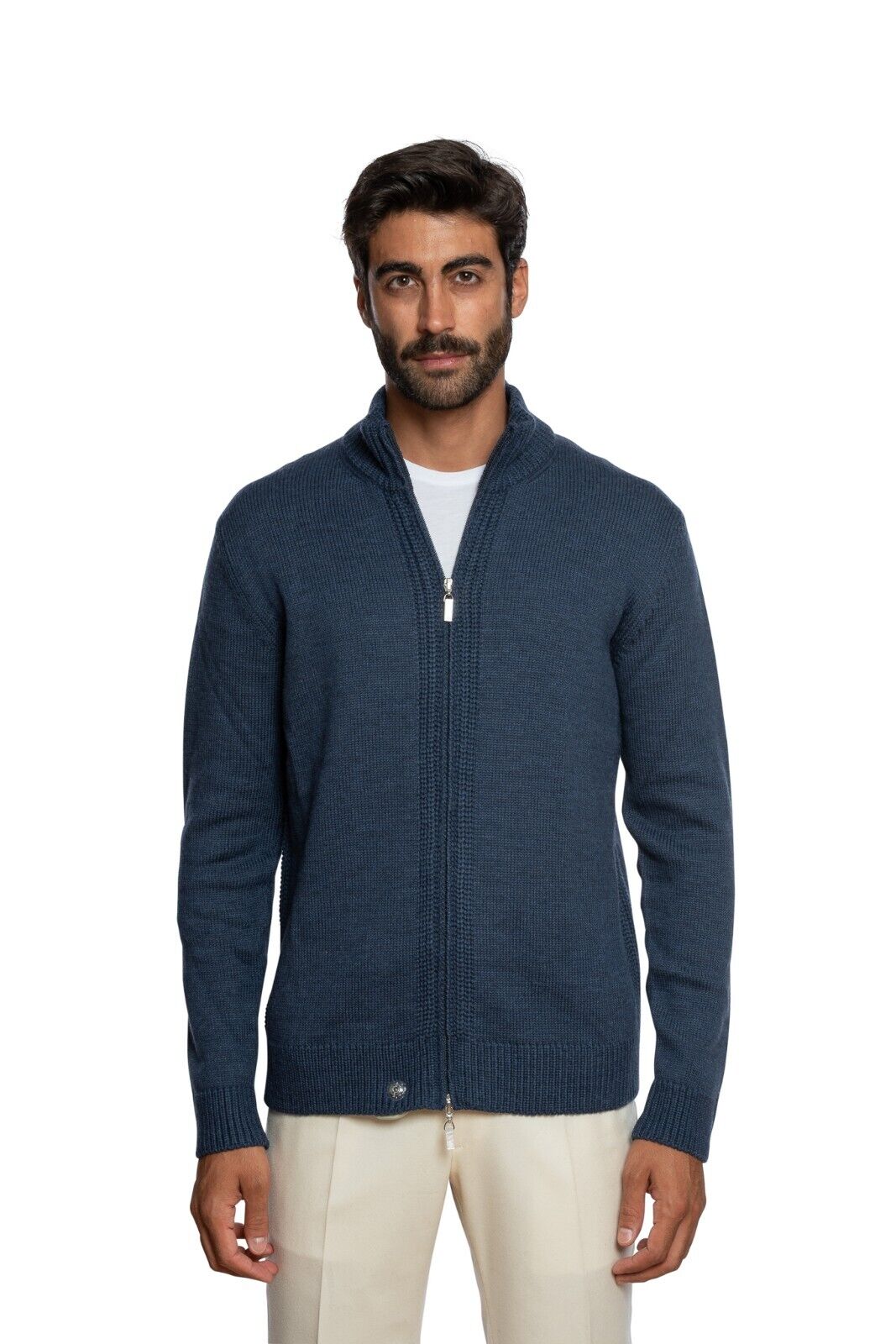 650$ DELLA CIANA CASHMERE Thick Sweater Cardigan Wool Merinos Blue 40 US / 50 EU