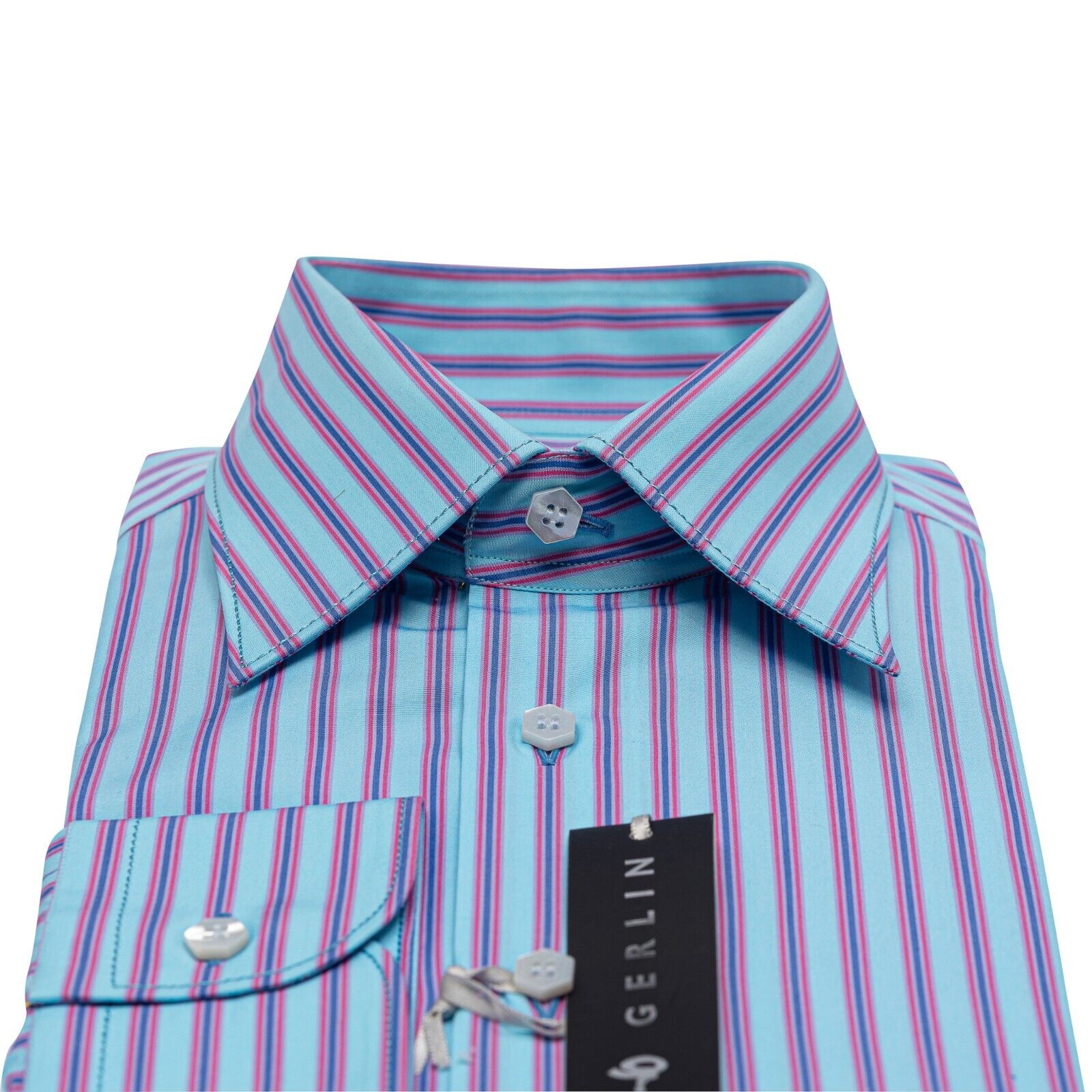 690$ LUXURY GERLIN Shirt Blue Striped T.MASON Cotton 16 - 41 1F ZILLI