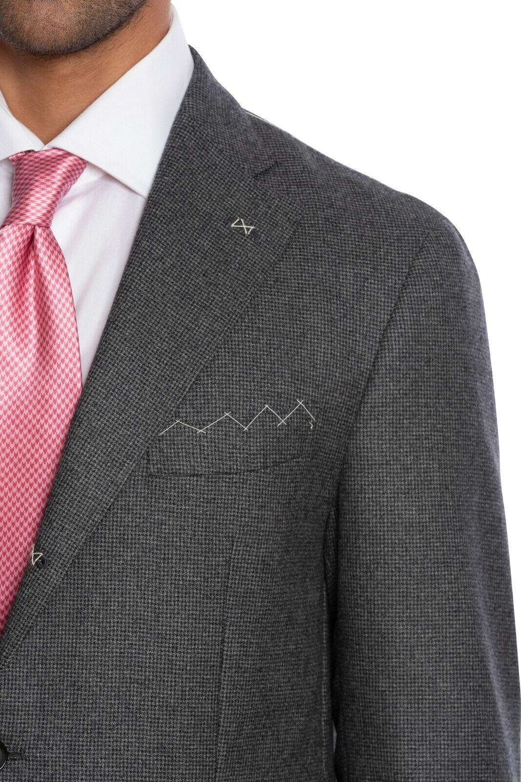 $3100 LUIGI BORRELLI NAPOLI Hand-Sewn Gray Micro Houndstooth Suit Wool Slim