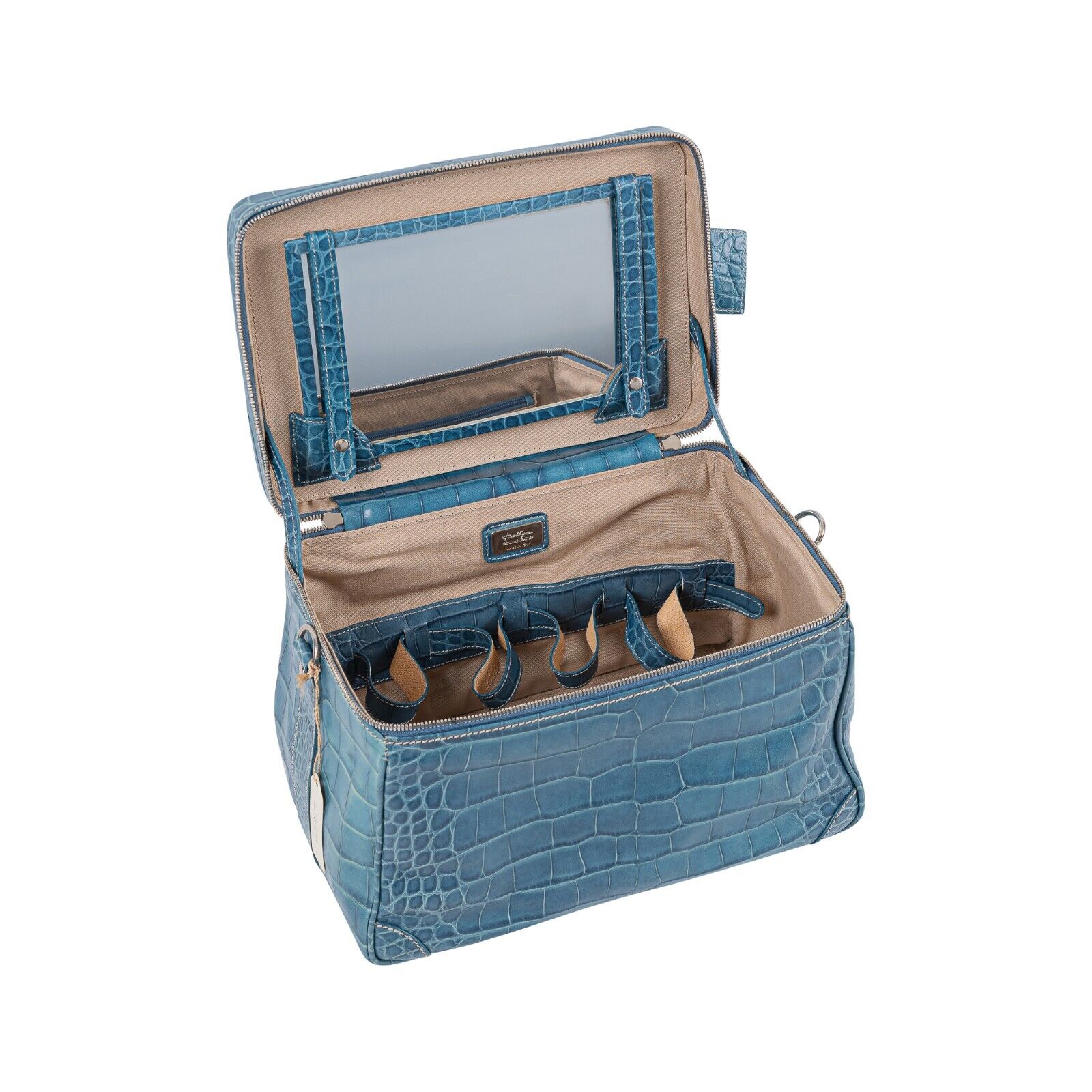 7K LUXURY DELL'GA MILANO Large Travel Beauty Case Toiletry Bag Genuine Crocodile
