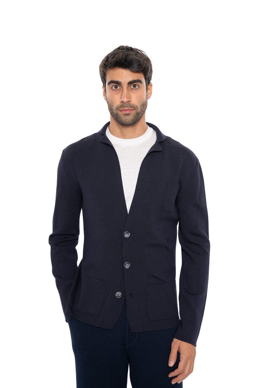 $1650 FEDELI CASHMERE Blue Navy Cardigan Jacket Superfine Wool 140's