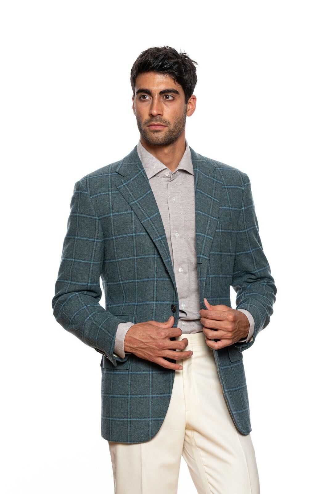 $2290 BELVEST Windowpane Green Wool Blend Jacket Blazer 39 US / 49 EU Drop 7R