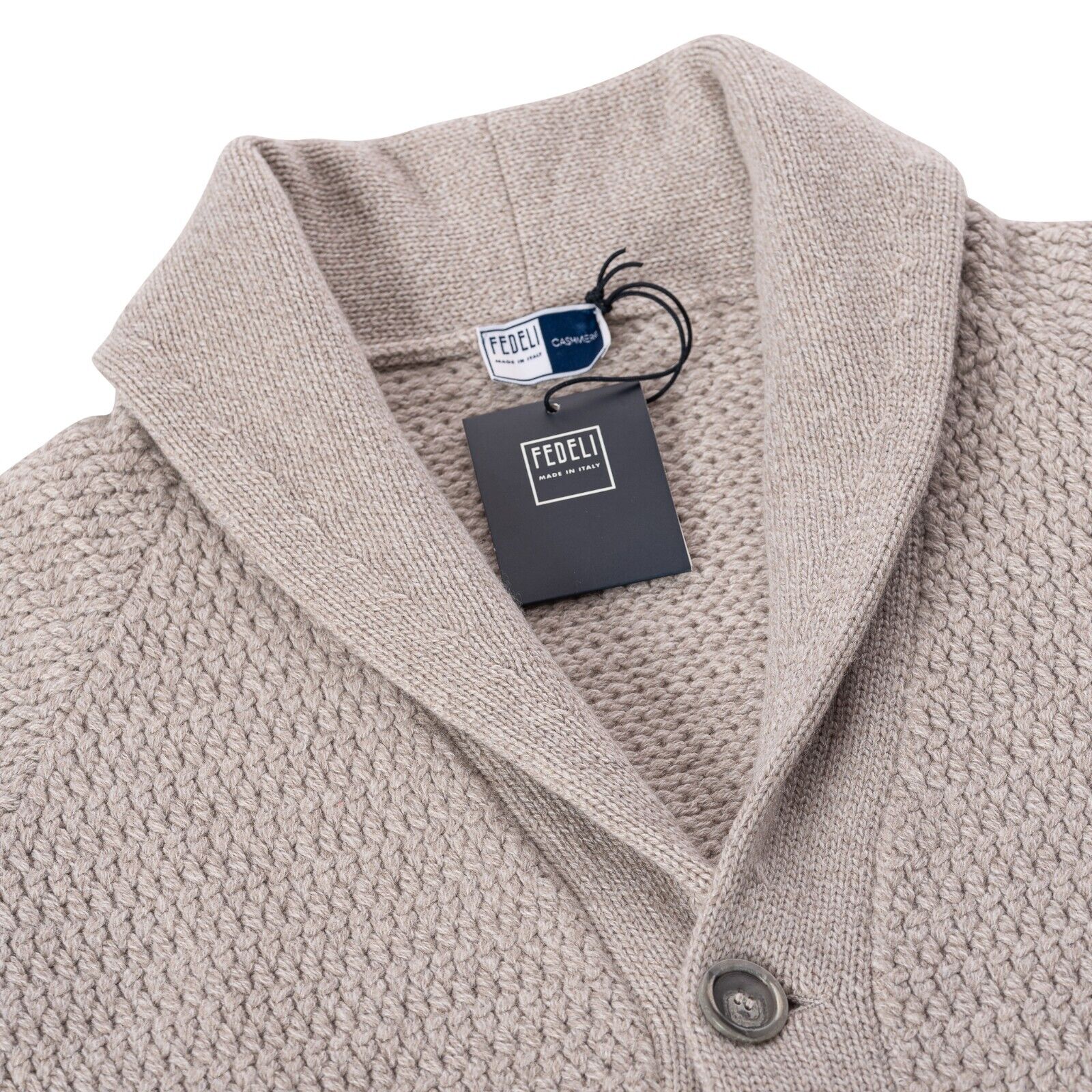 $1900 FEDELI CASHMERE Beige Jacket Cardigan Thick 100% Cashmere Shawl Collar