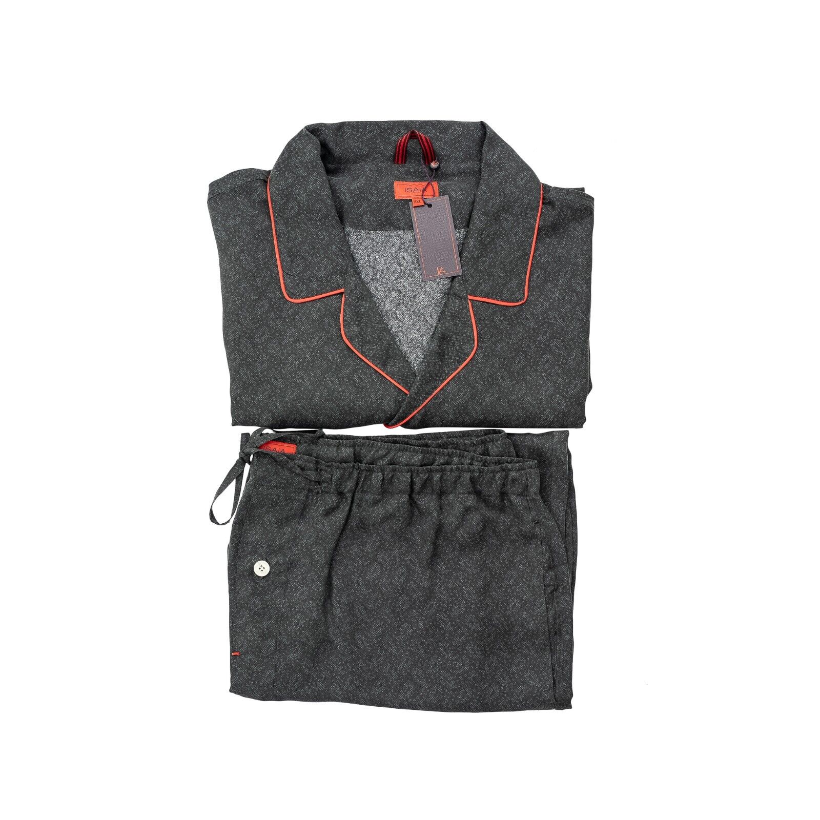 $1900 ISAIA NAPOLI Handmade Gray Pajama Set Dressing Gown Robe 100% Silk Sz XXL