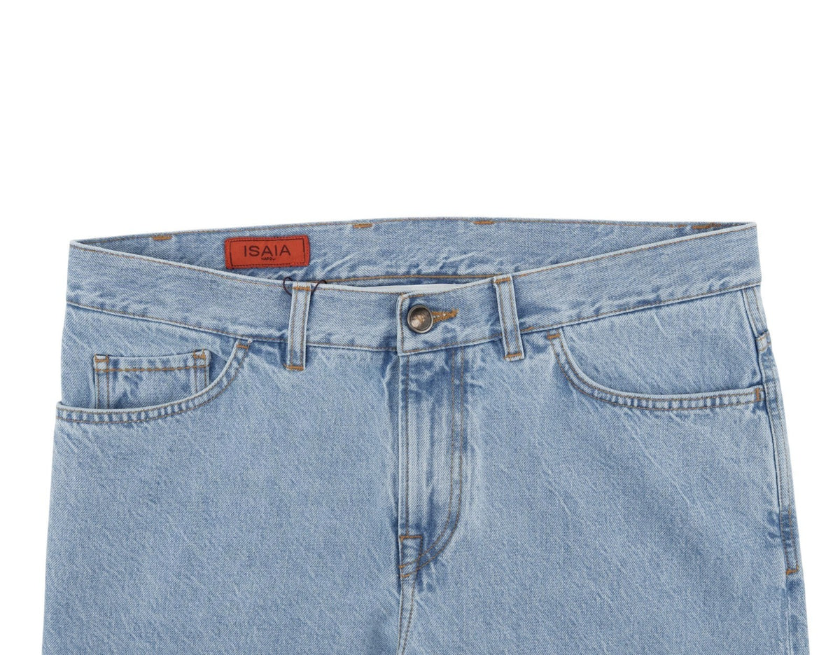 735$ ISAIA Light Blue Denim Jeans 5 Pocket Pant Cotton Slim Fit 34 US / 50 EU