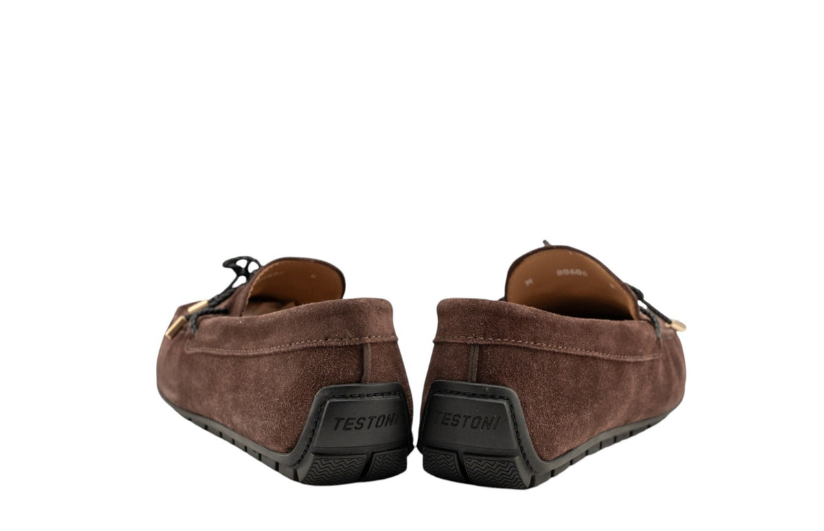 1200$ TESTONI Driver Loafer Shoes Suede Calf Cigar 8 UK / 9 US / 42 IT
