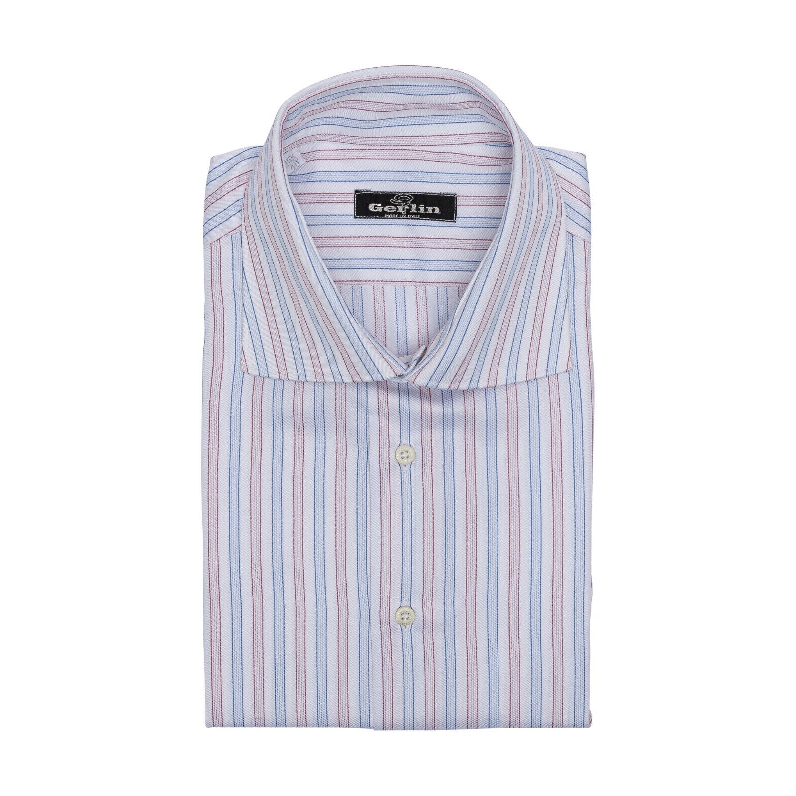 690$ LUXURY GERLIN Shirt White - Blue Striped Twill Cotton 2AZ ZILLI