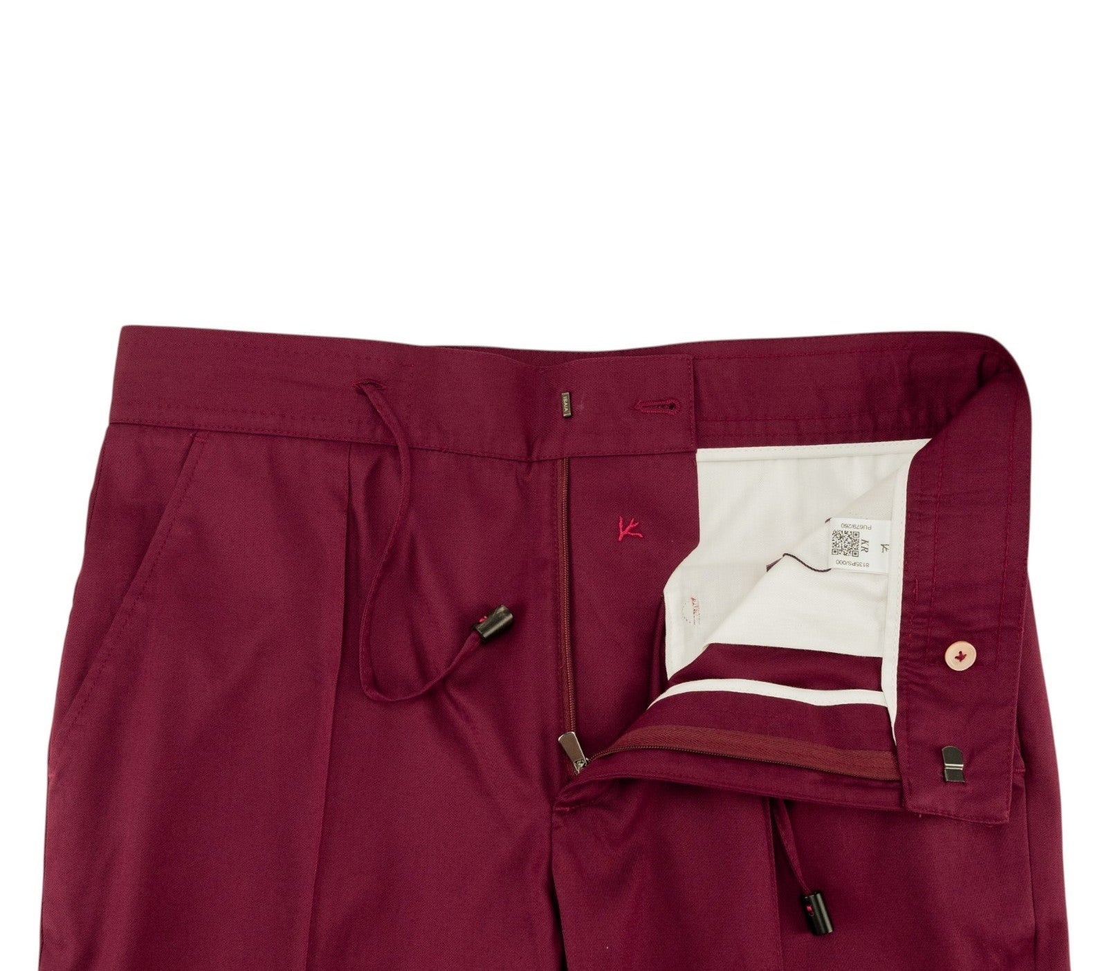1650$ ISAIA Wine Tapered Dress Drawstring Pant Fine Cotton 32 US / 48 EU R