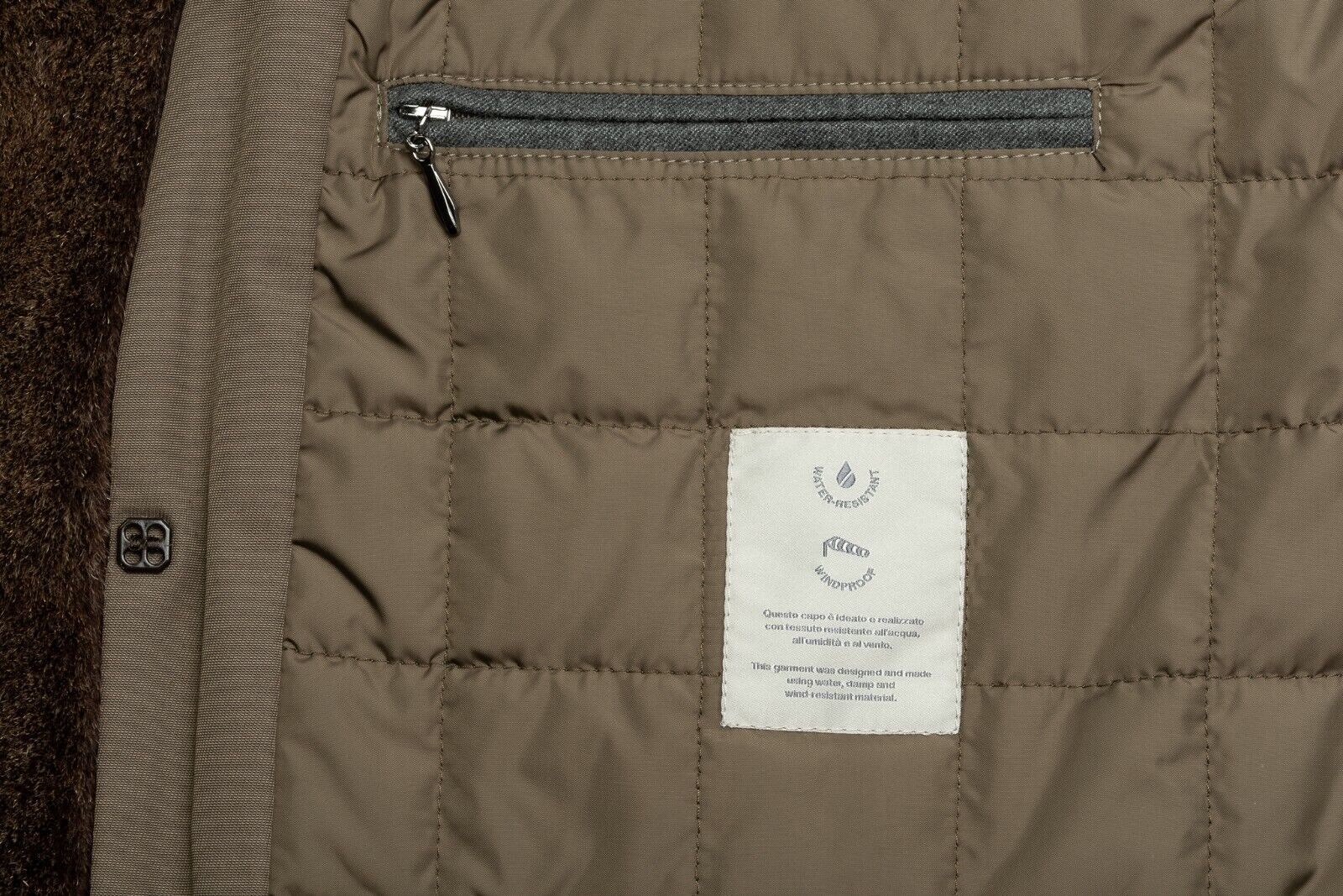 1050$ CORNELIANI Taupe Padded Trench Coat Water Resistant Fur In Wool