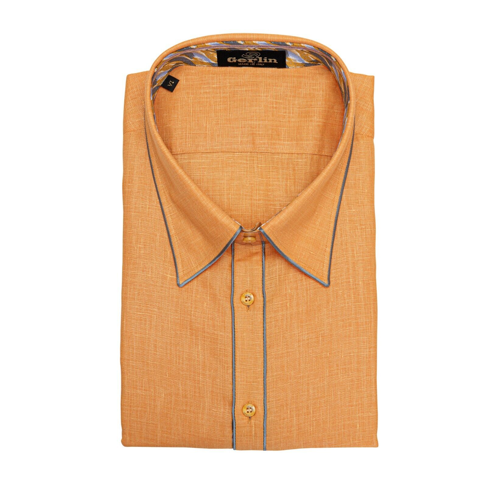 ITALIAN LUXURY 950$ GERLIN Shirt Short Sleeve Orange Linen + Silk