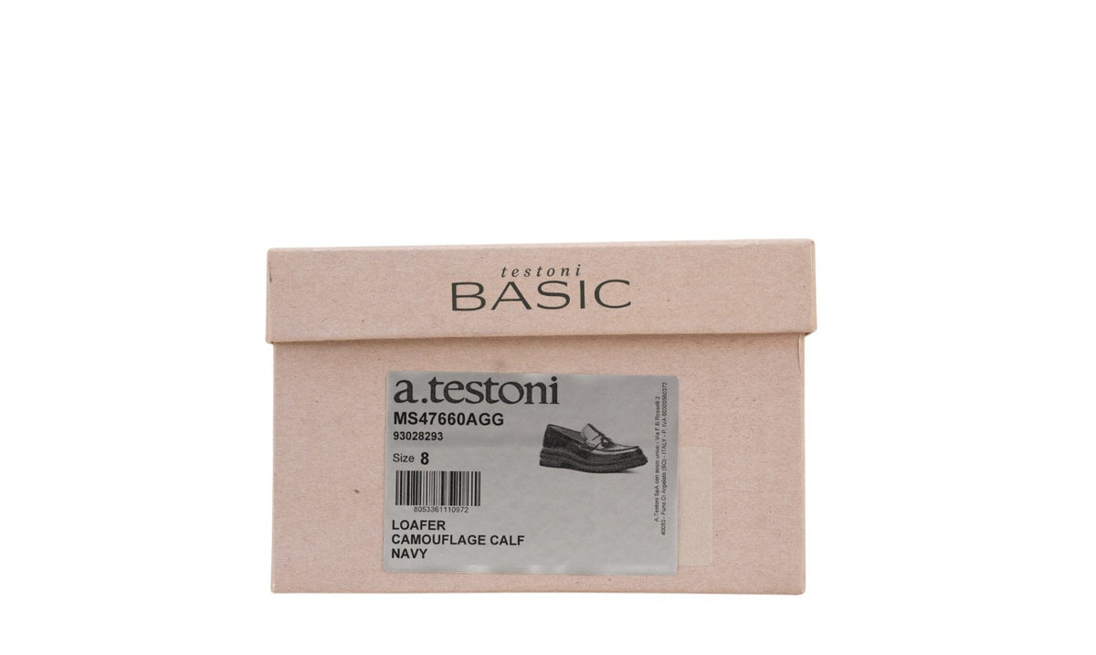 1050$ TESTONI Penny Loafers Shoes Camouflage Calf Navy 8 UK / 9 US / 42 IT