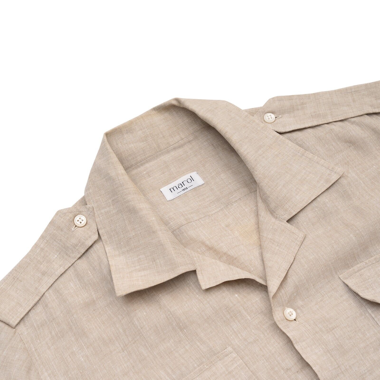 1400$ LUXURY MAROL BOLOGNA Safari Shirt Beige 100% Irish Linen 15.75 - 40