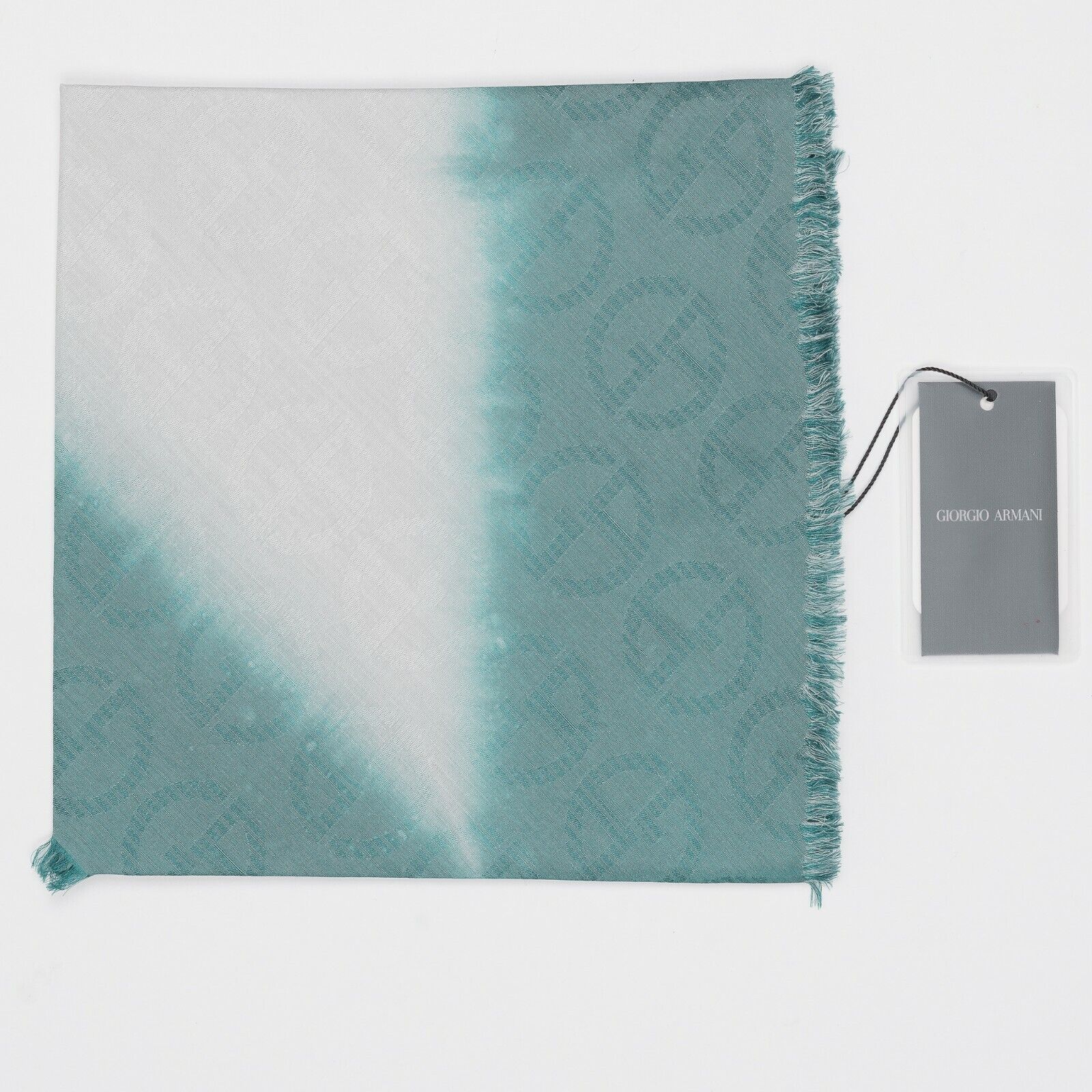 425$ GIORGIO ARMANI Black Label Triangle Foulard Scarf Green Aquamarine Silk Mix