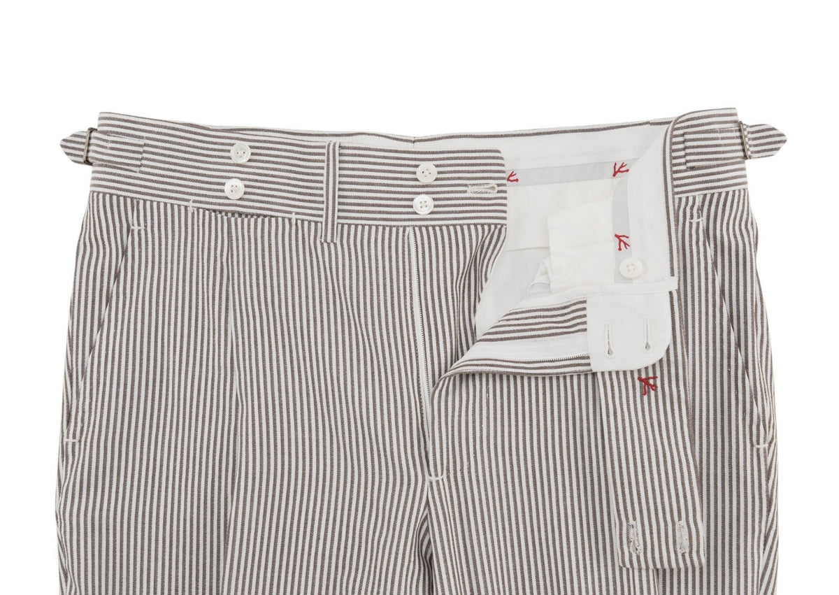 $6450 ISAIA NAPOLI "Capri" White / Brown Suit Cotton / Silk 38 US / 48 EU 8R