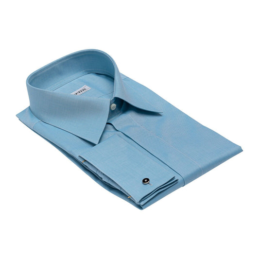 690$ ITALIAN LUXURY GERLIN Shirt French Cuffs Blue Fine Cotton 1C ZILLI