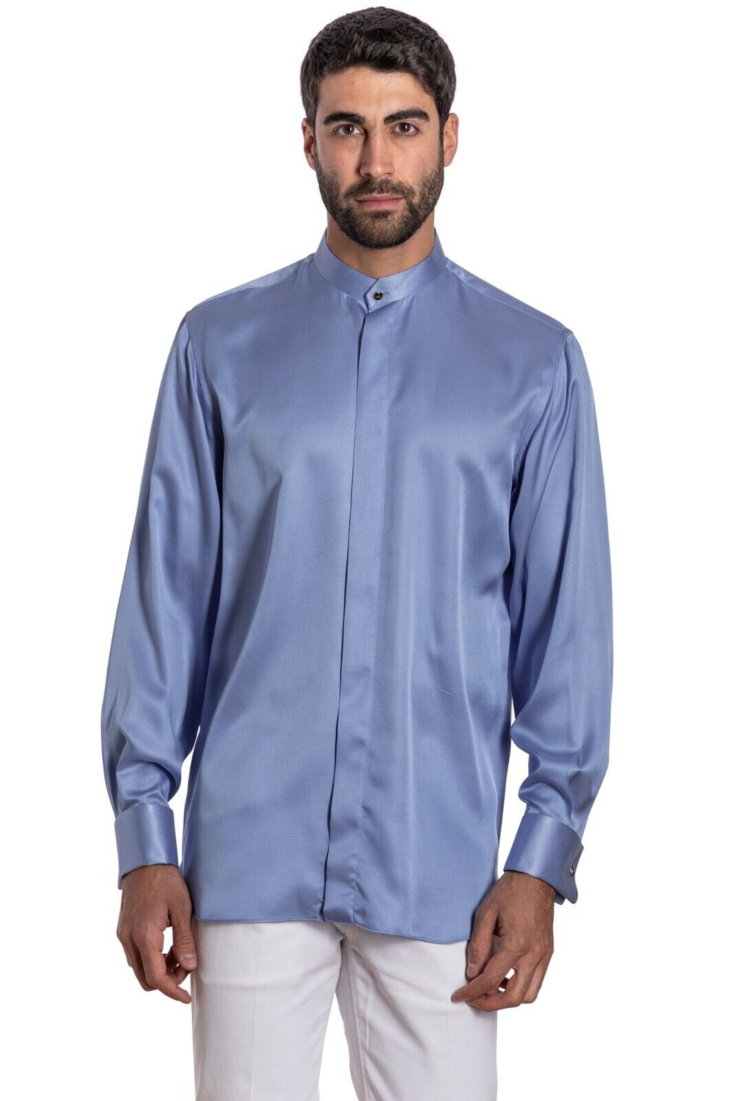 ITALIAN LUXURY 1400$ GERLIN Korean Shirt Light Blue 100% Silk ZILLI