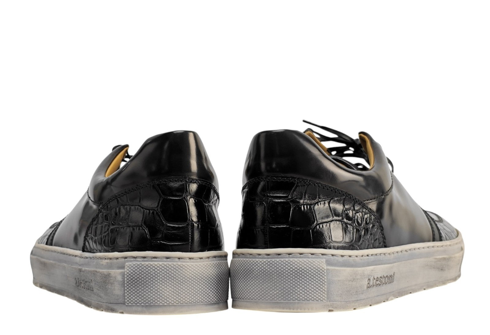 750$ TESTONI Sneaker Shoes Brushed Calf Printed Crocodile 8 UK / 9 US / 42 IT