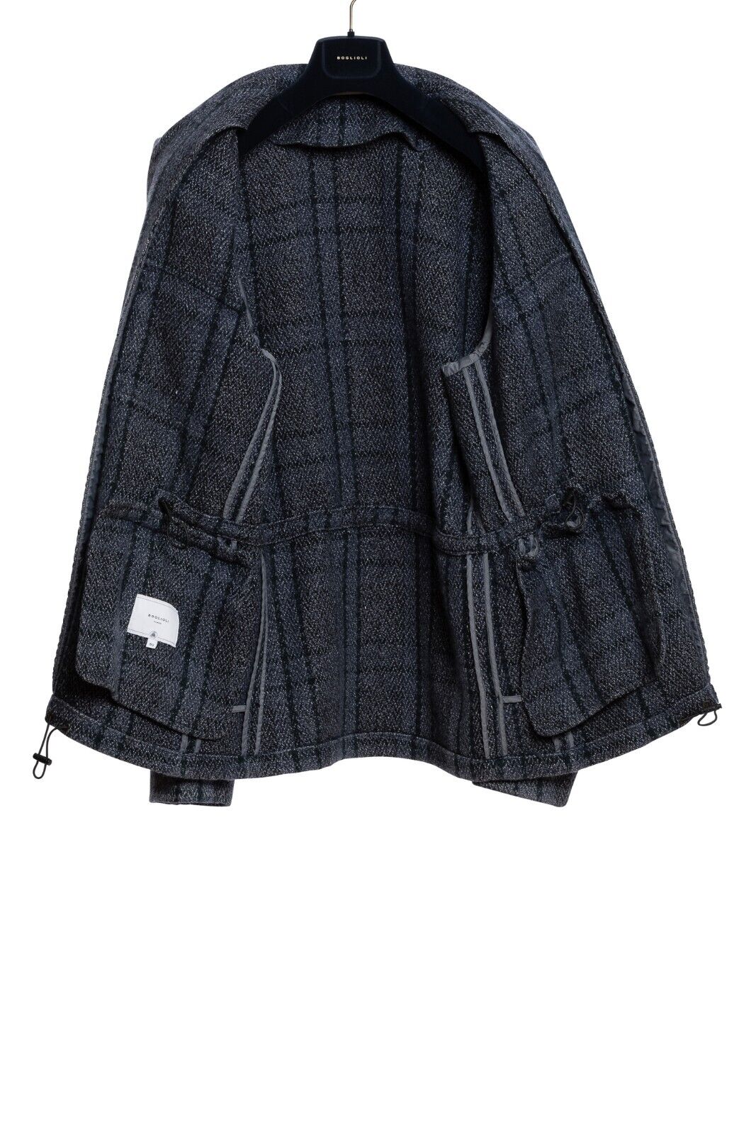 $1900 BOGLIOLI MILANO Blue Safari Coat Check Wool Silk Linen 40 US / 50 EU