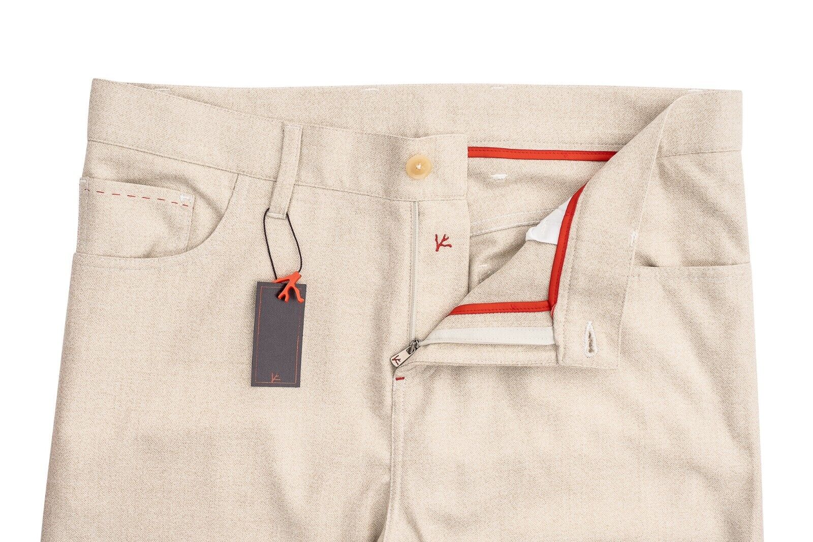 1050$ ISAIA NAPOLI Beige Trousers Sartorial Pant 5 Pockets Wool