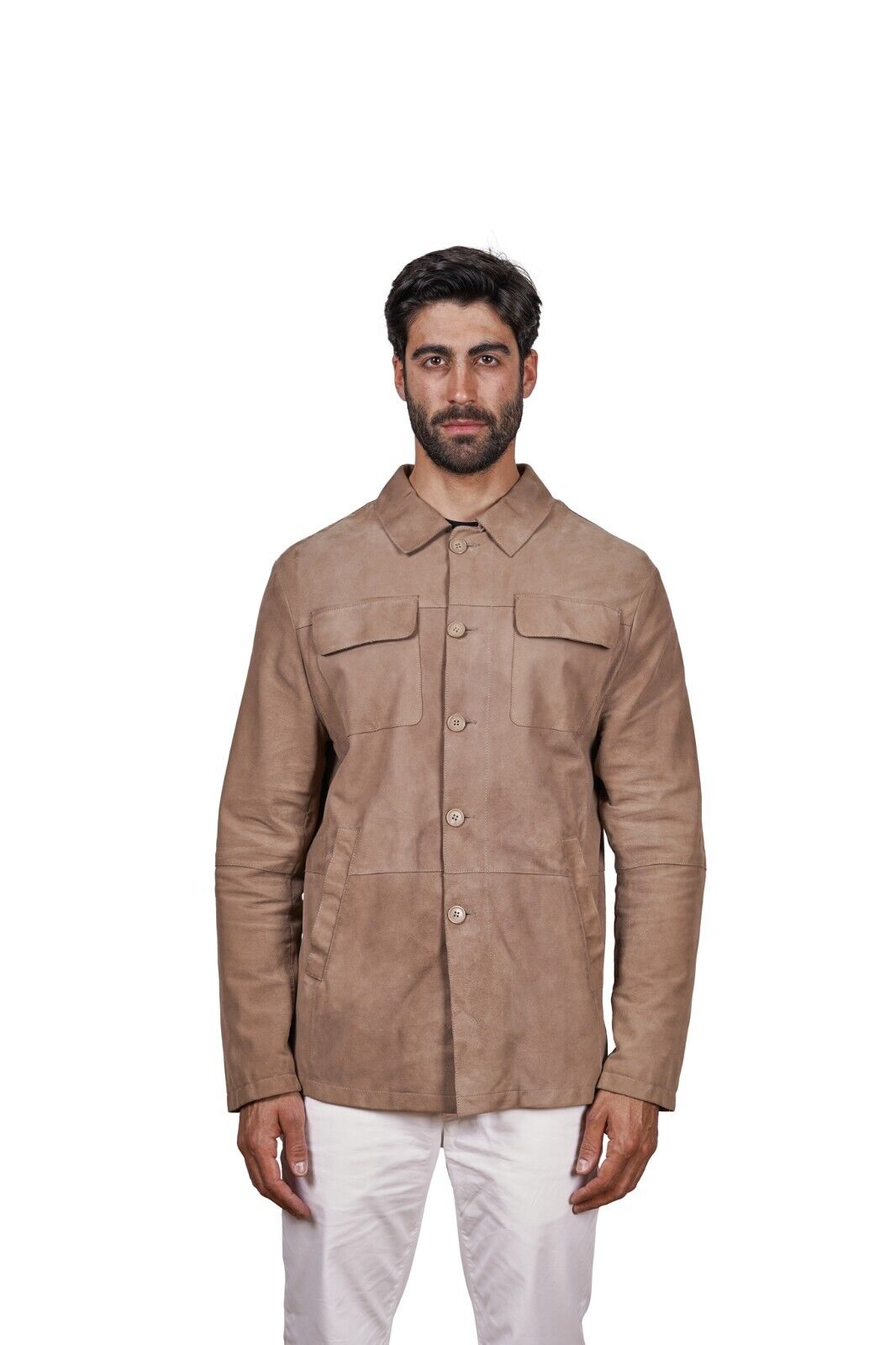 1100$ MINO RONZONI 1953 Made in Italy Overshirt Jacket Brown Leather Sz M