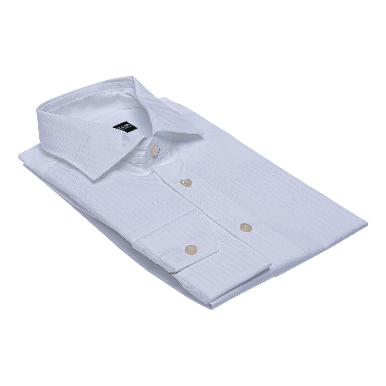 690$ LUXURY GERLIN Shirt White Striped ALUMO Jacquard Cotton 2C ZILLI
