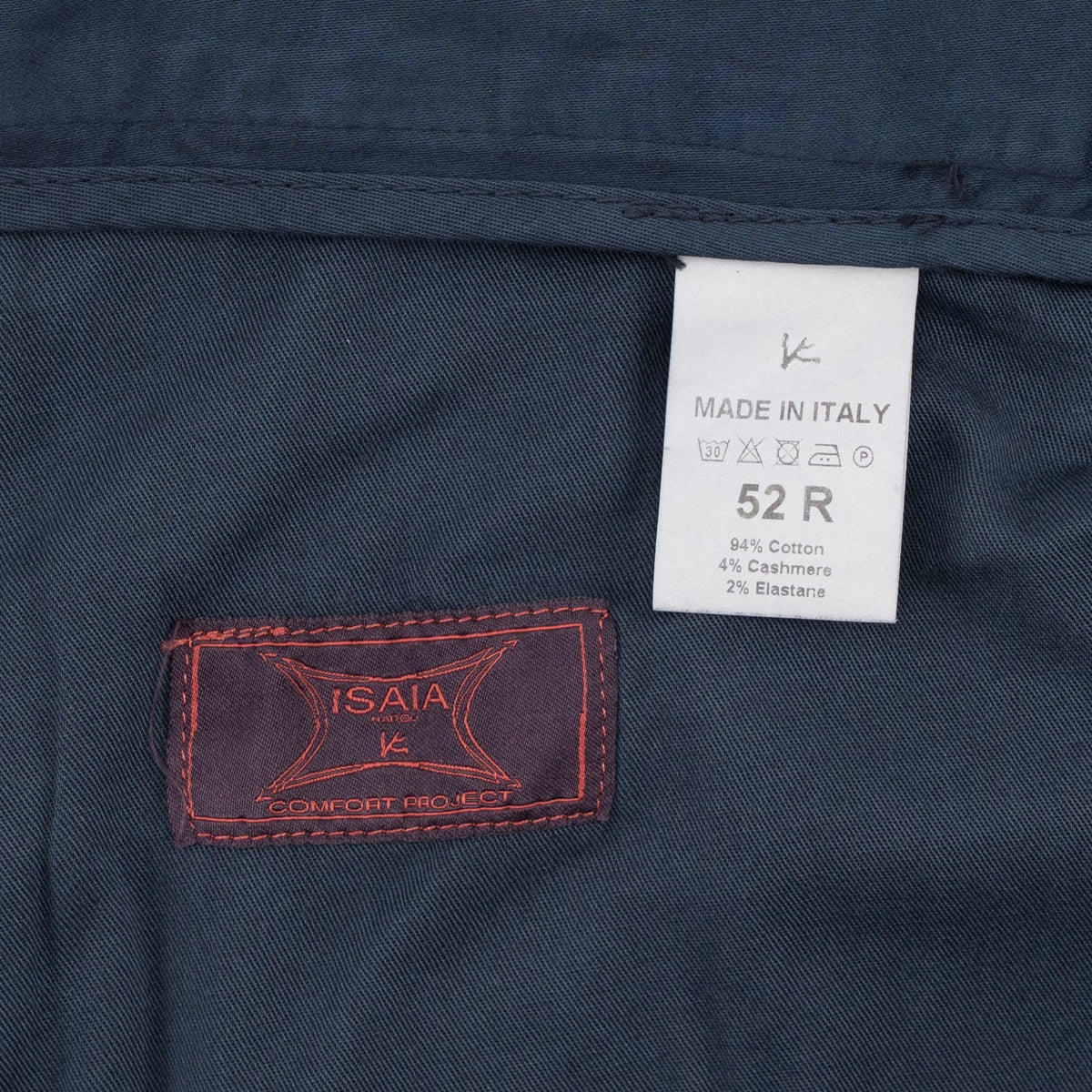 925$ ISAIA NAPOLI "Chiaia" Blue Chino Sport Pant Cotton Cashmere - Leather Tag