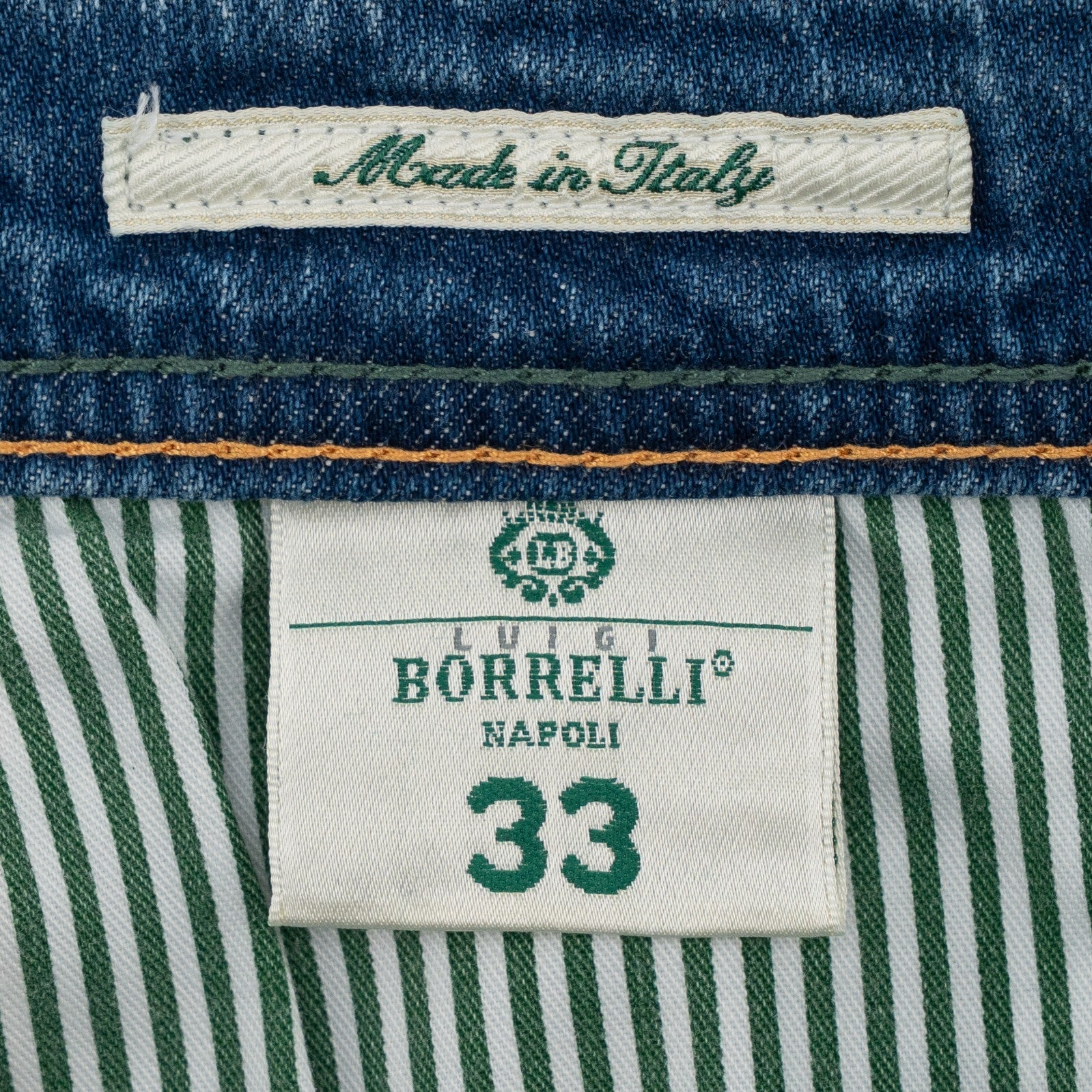 415$ LUIGI BORRELLI NAPOLI Blue Wash Denim Jeans Pant Cotton 33 US / 49 EU