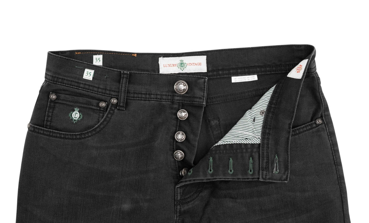 415$ LUIGI BORRELLI NAPOLI Charcoal 5 Pocket Jeans 35 US / 51 EU - Made in Italy