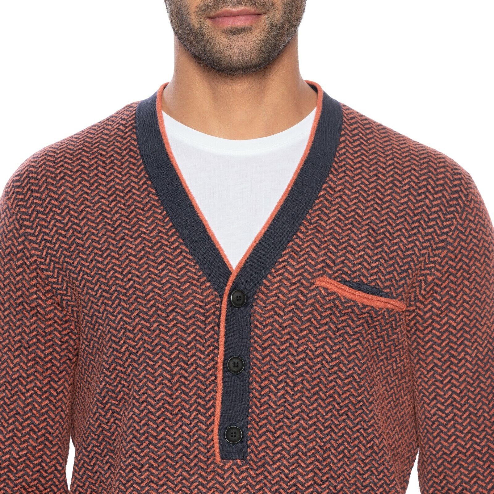 950$ GIORGIO ARMANI Sweater Cardigan Wool Blend Jacquard Geometric 40 US / 50 EU