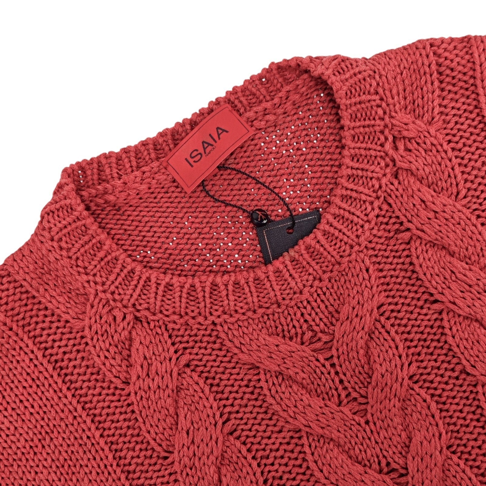 1750$ ISAIA NAPOLI Coral Red Sweater Woven Knit Soft Cotton Silk XL